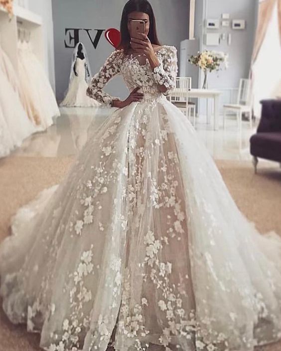 floral boho wedding dress ball gown ...